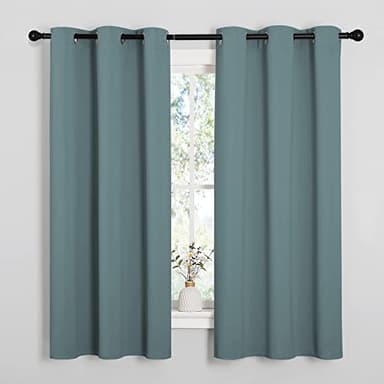 NICETOWN Modern Greyish Blue Blackout Curtains Noise Reducing, Thermal Insulated and Privacy Room Darkening Drape Panels for Boy's Guest Room Door Small Short Window (2 Panels, W42 x L63 -Inch) - Image 1