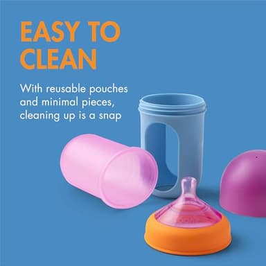 Boon Nursh Reusable Silicone Pouch Baby Bottles - Medium Flow Nipple - Silicone Baby Bottle Pouch and Nipple - Baby Feeding Essentials - Color Block - 3-6 Months - 3 Count - 8 Ounce - Image 6