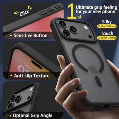 PinLiSheng Magnetic for iPhone 17 Pro Max Case with 1 Screen Protector [Mil-Grade Drop Protection] [Compatible with Magsafe] Shockproof Slim Translucent Matte Protective Phone Case, Black - Image 3