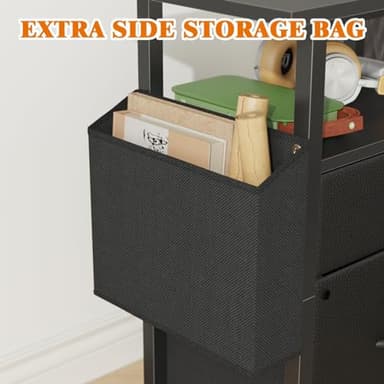 GYIIYUO 2 Drawer File Cabinet with 24'' Extended Desktop, Mobile Filing Cabinet, Rolling File Cabinet with Side Bag, Fabric Drawer, Fits A4 Size, Home Office, Black - Image 6