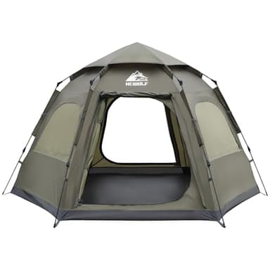 Hewolf 2/3/4 Person Camping Tent - Instant Pop Up Waterproof 2 Doors Tent with Easy Setup | 3-Season Hexagonal Dome Design for Family, Hiking & Traveling (Green) - Image 1