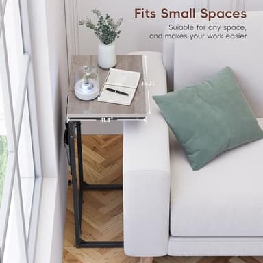 Vagusicc C Shaped End Table, 33'' Tall Side Table for Couch, Adjustable Height Small Couch Side Table for Small Spaces, C Table Slide Under Sofa Table TV Tray Arm Table for Living Room, Bedroom, Grey - Image 6