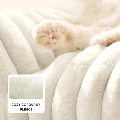 Bedsure Cute Cat Couch for Pets - Fluffy Cat beds with Premium Soft Corduroy Fleece, Fuzzy Cats beds for Indoor Cats with Removable Washable Cover, Supportive Pet Sofa, 24inch, Cream - Image 4