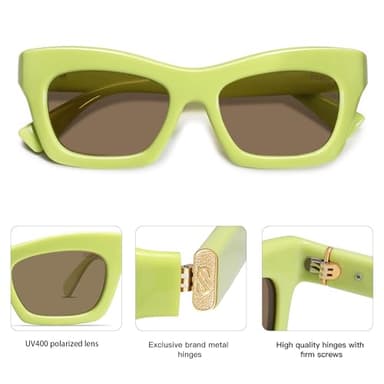 SOJOS Trendy Cat Eye Polarized Sunglasses for Women Men Retro Chuncky Designer Sunnies SJ2339, Green/Brown - Image 3