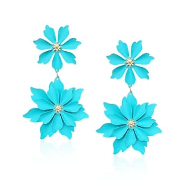 GUOXIAOMEI Handmade Bohemian Large Matte Double Flower Dangle Drop Earrings Metal floral Stud Earrings For Women Statement Wedding Holiday Jewelry Gifts (Green) - Image 1