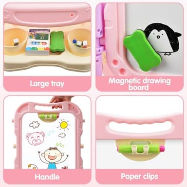 Amagoing Easel for Kids, Adjustable Standing Art Easel for Toddler, Double Side White Chalk Board with Painting Accessories, Birthday Christmas Gift for Little Girls and Boy Age 3 4 5, Pink - Image 3