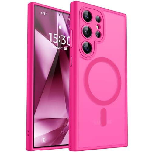 CANSHN Designed for Samsung Galaxy S24 Ultra Case [Full Camera Protection] [Compatible with MagSafe] Translucent Matte Shockproof Protective Phone Cover 6.8 Inch - Hot Pink - Image 1