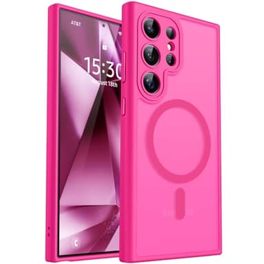 CANSHN Designed for Samsung Galaxy S24 Ultra Case [Full Camera Protection] [Compatible with MagSafe] Translucent Matte Shockproof Protective Phone Cover 6.8 Inch - Hot Pink - Image 1
