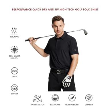 M MAELREG Polo Shirts for Men Short Sleeve Performance Moisture Wicking Quick Dry Casual Collared Men’s Polo Shirts Black - Image 5