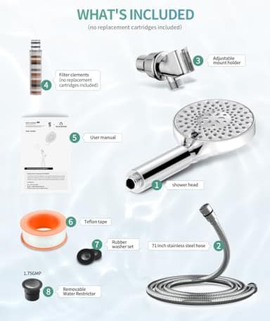 Filtered Shower Head with Handheld, High Pressure 9 Spray Mode Chrome Showerhead with Filters,detachable shower head,Water Softener Filters Beads for Hard Water -Remove Chlorine - Image 9