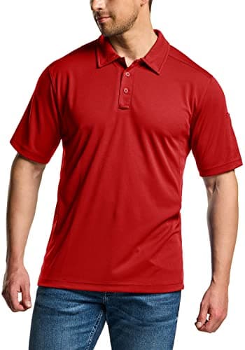 CQR Men's Polo Shirts, Tactical Short Sleeve Golf Performance Shirts, Lightweight Dry Fit UPF 50+ Pique, Frost Essential Red, Large - Image 8
