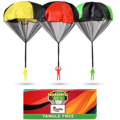 NUTTY TOYS Parachute Toys for Kids - Tangle Free Outdoor Flying Parachute Men, Top Indoor & Outside, 3 4 5 6 7 8 9 10 11 12 Year Old, Best Christmas Stocking Stuffers Idea 2025 Unique Boy & Girl Gifts - Image 1