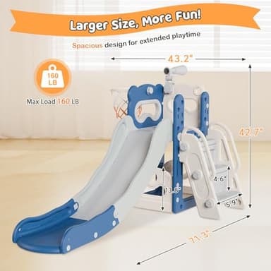 Babytronic Toddler Slide, 6 in 1 Kids Indoor Slide for Toddlers 1-3, Kids Playground for Indoor Outdoor with Basketball Hoop and Telescope, Indoor Outdoor Slide Playset (Blue&Gray) - Image 5