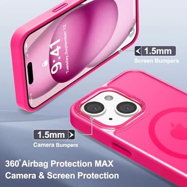 Newfuture Designed for iPhone 15 Case with Strong Magnetic [13 FT Military Drop Protection] [Compatible with Magsafe] Slim Translucent Matte Shockproof with Anti-Fingerprint Phone Case, Hot Pink - Image 6
