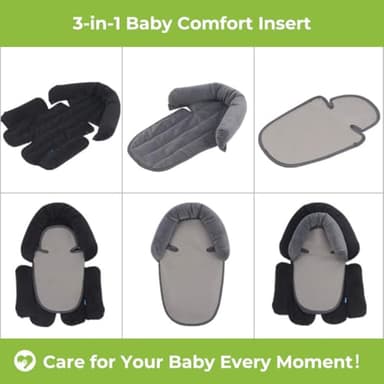 COOLBEBE Upgraded 3-in-1 Babybody Support for Newborn Infant Toddler - Extra Soft Car Seat Insert Cushion Pad, Perfect for Carseats, Strollers, Swings, Black - Image 7