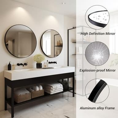 Black Round Mirror, Round Mirror 24 inch, Black Circle Mirrors Metal Frame, Wall Mounted Mirrors for Living Room, Bathroom, Wall, Entryway, Rustic - Image 3