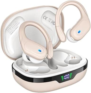 Bcaikair Wireless Earbuds, Sports Bluetooth Headphones, Ear Buds with 80hr Playtime, Noise Canceling, LED Power Display, IPX7 Waterproof Earphones for Workout/Running Khaki - Image 2