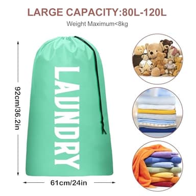 2 Pack XL Travel Laundry Bag, Machine Washable Dirty Clothes Organizer, Large Enough to Hold 4 Loads of Laundry, Easy Fit a Laundry Hamper or Basket (Light Pink + Light Blue) - Image 3