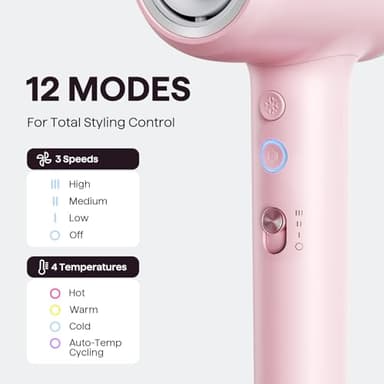 Hair Dryer, Wavytalk Turblow Pro Fast Drying Blow Dryer with Diffuser, High Speed Hair Dryer with 110,000 RPM, Pro Negative Ions for Reduces Damage, Frizz Smoothing, 3 Speeds & 3 Temps, Pink - Image 5
