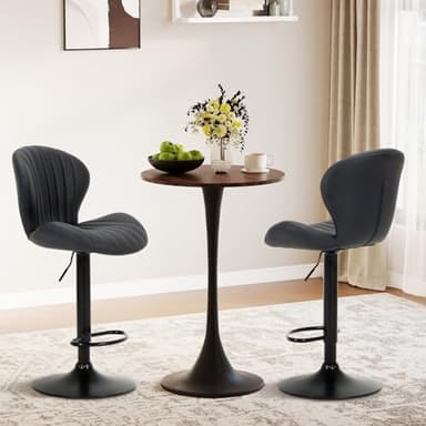 COLAMY Bar Stools Set of 3, Modern Swivel Bar Chairs, Adjustable Faux Leather Upholstered Barstools Counter Height with High Backrest for Bar, Kitchen Island, Dining Room, Black - Image 3
