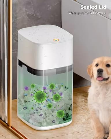 O-MART Bathroom Trash Can with Lid, 1.9 Gallon Small Garbage Can with Press Top Lid, Plastic Wastebasket for Toilet, Office, Bedroom, Living Room, Kitchen, White, 10 Rolls of Bags Included - Image 3