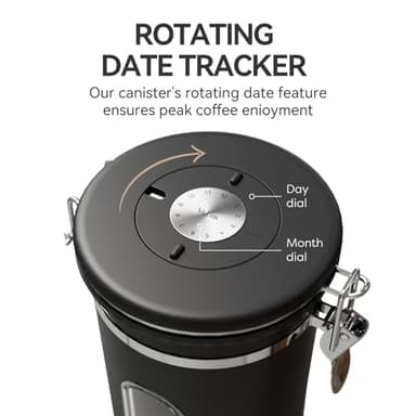 Veken Coffee Canister with Window,Airtight Stainless Steel Container,Home Kitchen Food Storage Organizers for Grounds,Beans,Espresso,Rice,Tea,Sugar,Cereal, Flour,Scoop,Bar Accessories,Gifts,22OZ,Black - Image 5