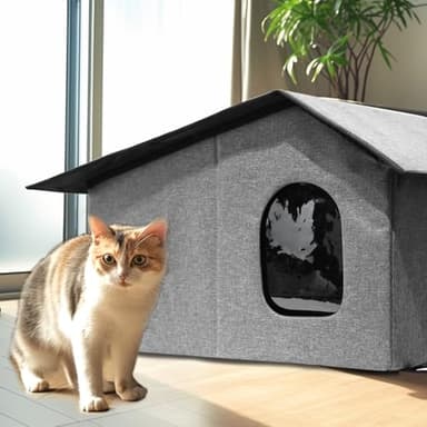 Heated Cat House for Outside-Waterproof & Windproof Outdoor Cat Shelter with Removable Heating Pad & LED Lights for All Seasons (Gray, 12"x24") - Image 5