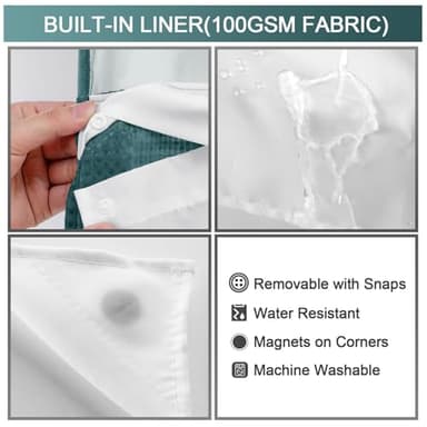 YellyHommy No Hook Shower Curtain with Snap in Liner Set Less Time Waffle Shower Curtain for Bathroom 75" L x 72" W Seaweed Green - Image 4