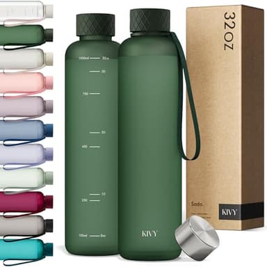 KIVY Slim Water Bottle 32oz [Lightweight & Shatterproof] Fits Backpack & Cupholder for Travel, Sports, School, Gym - Dark green water bottle no straw - Gym water bottle screw top - Dishwasher Safe - Image 1
