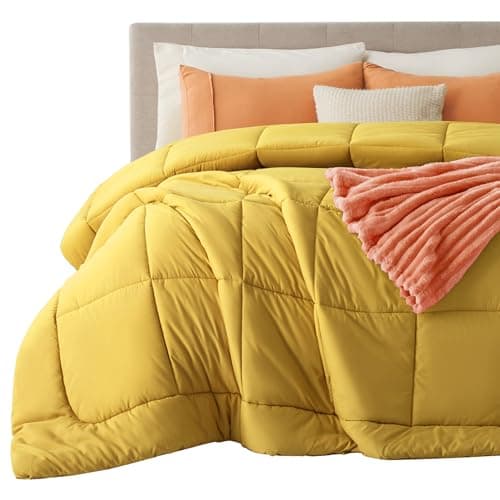 Bedsure Comforter Duvet Insert - Quilted Comforters Cal King Size, All Season Duvet, GentleSoft Down Alternative Bedding, with 8 Tabs, Gifts for Women/Men, Mustard Yellow, Cal King 96 X 102 Inches - Image 1