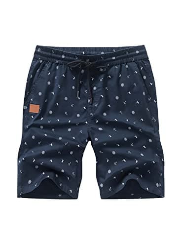 JMIERR Men's Casual Shorts - Fashion Cotton Drawstring Summer Beach Stretch Elastic Waist Waist Twill Chino Golf Shorts with Pockets for Men 8 Inch Inseam, US 38(XL), Coconut Tree Printed Blue - Image 3