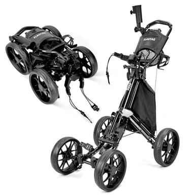 FLAGTAG Golf Push Cart 4 Wheels,Folding Golf Cart, Golf Pull cart with Cup Holder,Umbrella Holder,Cooler Bag, Foldable with one-Click,Handle Height Adjustable,Drink Holder,Walking Push cart - Image 1