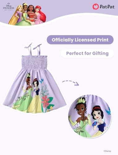 Disney Princess Tiana Snow White Toddler Girl Dress Bow Strap Floral Summer Clothes Smocking Beach Holiday Girls Sundress Lilac 4-5T - Image 3