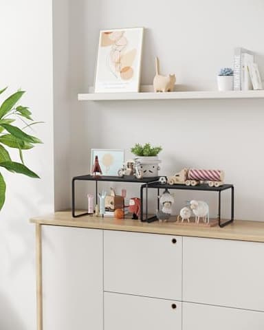 SONGMICS HOME Bamboo Cabinet Organizer Shelf, Nice-Looking Set of 2 Kitchen Counter Shelves, Kitchen Storage, Spice Rack, Stackable, Expandable, Ink Black UKCS050B01V1 - Image 6