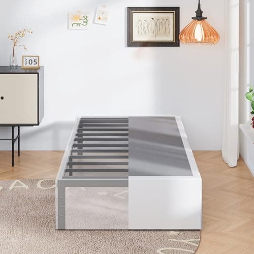Upcanso 16 Inch Twin Bed Frames with White Skirt Cover, Metal Twin Size Bed Frame with Storage, Heavy Duty, No Box Spring Needed, Easy Assembly, Noise Free, Mattress Foundation - Image 1