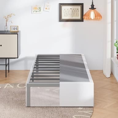 Upcanso 16 Inch Twin Bed Frames with White Skirt Cover, Metal Twin Size Bed Frame with Storage, Heavy Duty, No Box Spring Needed, Easy Assembly, Noise Free, Mattress Foundation - Image 1