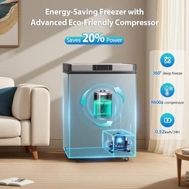 4.2 Cubic Feet Deep Chest Freezer, LifePlus Compact Freezers with 7 Adjustable Thermostat Top Open Door Freezer Compressor Cooling with Rmovable Storage Basket for Home Kitchen Office and Bar Grey - Image 4