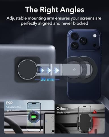 ESR for MagSafe Car Mount, Car Phone Holder, Tesla Touchscreen Car Mount, Magnetic Phone Holder for Car, for iPhone 17/16/16e/15/14/13/12, S25, Pixel 10, Charging Not Supported(2 Metal Rings Included) - Image 7