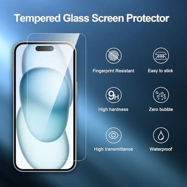 NEW'C [3 Pack] Designed for iPhone 16, iPhone 15 (6.1 inches) Screen Protector Tempered Glass with easy installation tool included,Case Friendly Ultra Resistant - Image 4