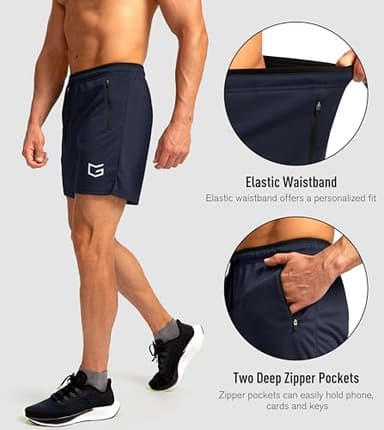 G Gradual Men's Running Shorts with Zipper Pockets Quick Dry Gym Athletic Workout 5" Shorts for Men (Navy, Medium) - Image 4