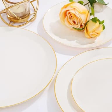 Nervure 100Pcs Ivory and Gold Plastic Plates - 10.25inch Disposable Ivory Dinner Plates - Heavy Duty Plastic Plate Ideal for Wedding & Party & Thanksgiving - Image 9