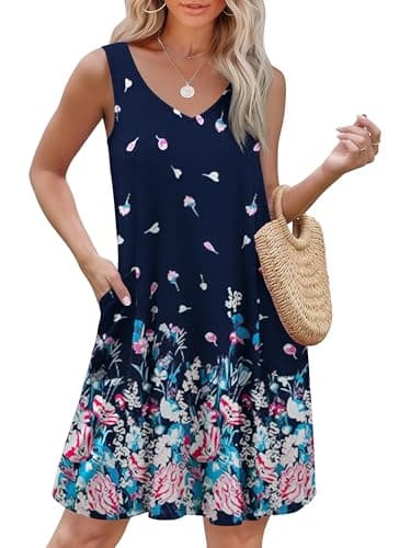 Ekouaer Women's Nightgown Sleeveless Nightshirt V Neck Chemise Soft Night Dress Sleepwear with Pockets Blue Sapphire - Image 1