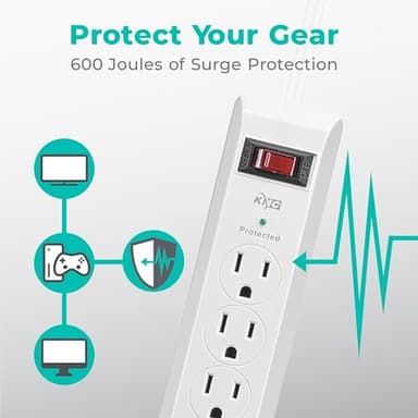 KMC 4-Outlet Surge Protector Power Strip with USB Ports, 2 USB-A, Power Strip Surge Protector, 600J Surge Protection, 2ft Extension Cord, 3-Prong Grounded Plug, UL/ETL Certified, White - Image 4