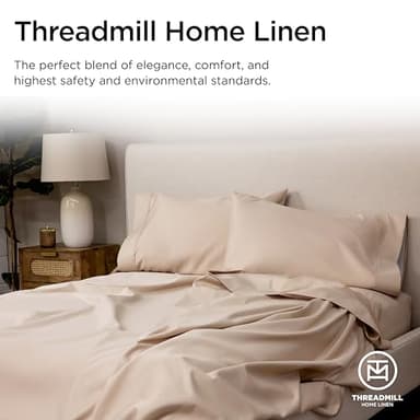 Threadmill Egyptian Cotton Queen Sheet Set | 100% Certified Egyptian Cotton Bed Sheets for Queen Size Bed | Queen Bed Sheets Set with Snug Fit 16" Deep Pocket | Soft Cooling Sateen Bedding Set | Beige - Image 8
