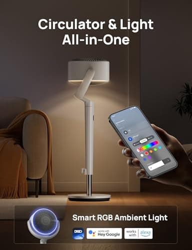 Dreo Smart Fan for Bedroom, 120° +120° Omni-Directional Oscillating Fans, 90ft Quiet Pedestal Fan with RGB Light, 9 Speeds, 6 Modes, 20dB, 8H Timer, Wi-Fi/Voice/Alexa, 37-42" Floor Fans with Remote - Image 5