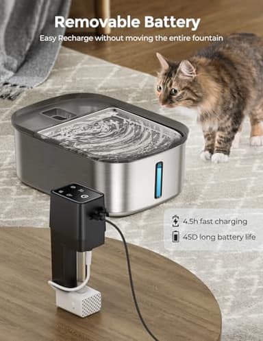 Wireless 7.5l/254oz/2Gal Dog Water Fountain for Large Dogs Stainless Steel, Quiet Pet & Cat Water Fountain with Motion Sensor, Automatic Water Dispenser for Dogs&Multi-Pet Homes Continuous Fresh Flow - Image 6