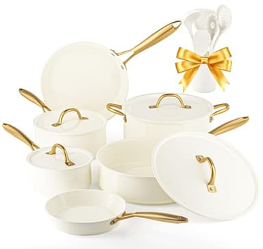 Pots and Pans Set Non Stick - VONIKI Ceramic Cookware Set with Cooking Utensils Set, Non Toxic Kitchen Cookware Sets Dutch Oven Pot with Lid Saucepan Set Sauté Pan Frying Pan Set for Cooking Gifts - Image 1