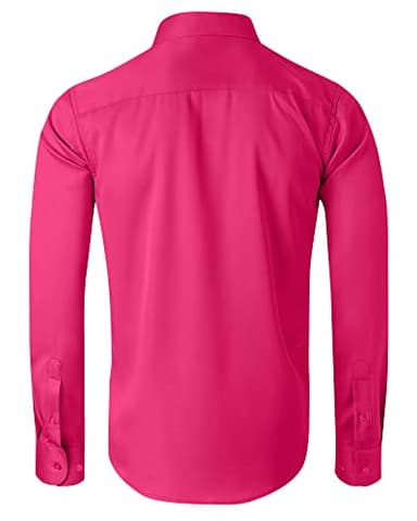 Alimens & Gentle Men's Dress Shirts Long Sleeve Wrinkle-Free Stretch Shirts Solid Formal Button Down Shirt with Pocket Rosy - Image 2