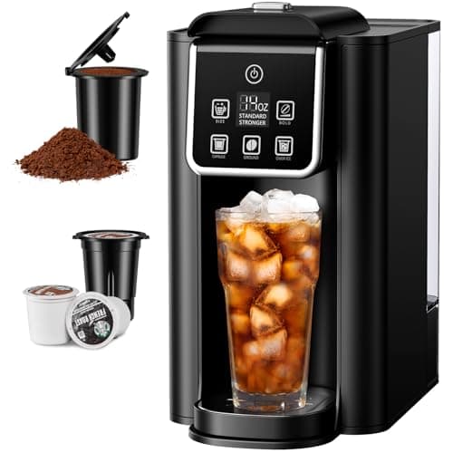 SHARDOR Single Serve Coffee Maker 2.0, Hot and Iced Coffee Machine for K Cup Pods & Ground Coffee, 6 to 14 oz Brew Sizes, 50 oz Removable Water Tank, Bold Brew Setting, Stainless Steel, Black - Image 1
