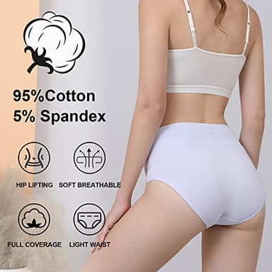 coskefy Women's High Waisted Cotton Underwear Soft Breathable Panties Stretch Briefs 5 Pack - Image 5